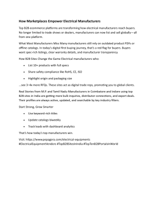 How Marketplaces Empower Electrical Manufacturers