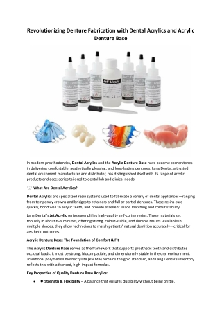 Revolutionizing Denture Fabrication with Dental Acrylics and Acrylic Denture Base