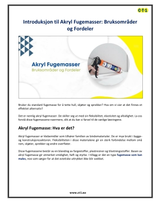 Introduksjon til Akryl Fugemasser Bruksområder og Fordeler