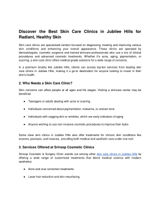 Discover the Best Skin Care Clinics in Jubilee Hills for Radiant, Healthy Skin - Google Docs