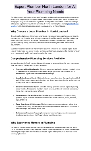 Trusted Plumber North London – Fast, Reliable & Local Experts