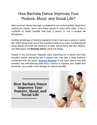 How Bachata Dance Improves Your Posture, Mood, and Social Life