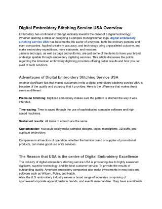 Digital Embroidery Stitching Service in the USA