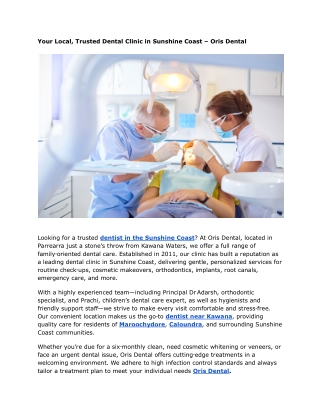 Your Local, Trusted Dental Clinic in Sunshine Coast – Oris Dental