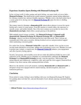 Experience Seamless Sports Betting with Diamond Exchange ID