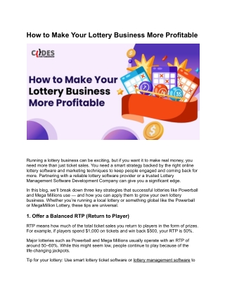 How to Make Your Lottery Business More Profitable with Smart Strategies & Softwa