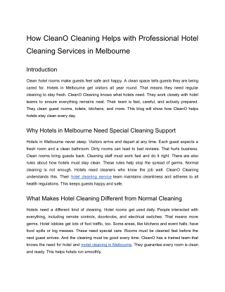 How CleanO Cleaning Helps with Professional Hotel Cleaning Services in Melbourne