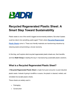 Recycled Regenerated Plastic Sheet - A Smart Step Toward Sustainability