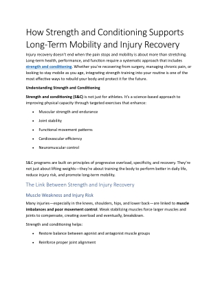 How Strength and Conditioning Supports Long