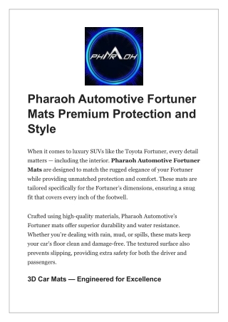 Pharaoh Automotive Fortuner Mats Premium Protection and Style