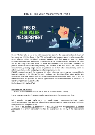 IFRS 13 Fair Value Measurement- Part 1