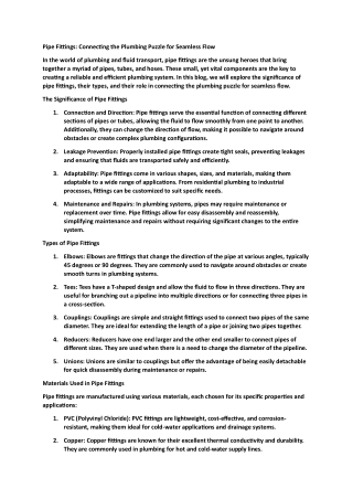 Pipe Fittings Connecting the Plumbing Puzzle for Seamless Flow