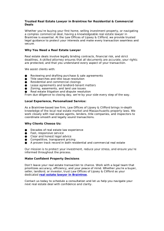 Trusted Real Estate Lawyer in Braintree for Residential & Commercial Deals