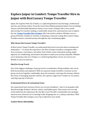Explore Jaipur in Comfort_ Tempo Traveller Hire in Jaipur with Best Luxury Tempo Traveller