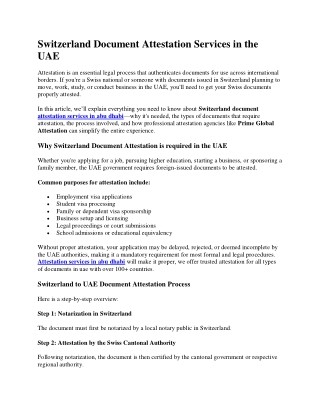 Switzerland Document Attestation Services in the UAE