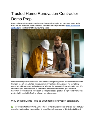 Trusted Home Renovation Contractor – Demo Prep