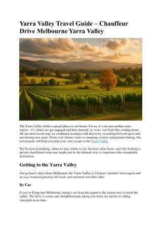 Yarra Valley Travel Guide – Chauffeur Drive Melbourne Yarra Valley