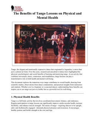 The Benefits of Tango Lessons for Physical and Mental Health