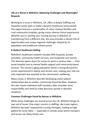 Life as a Nurse in Wiltshire Balancing Challenges and Meaningful Rewards