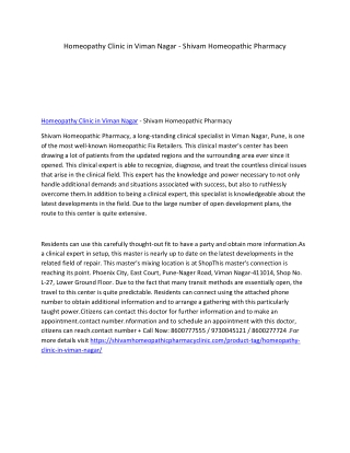 Homeopathy Clinic in Viman Nagar - Shivam Homeopathic Pharmacy