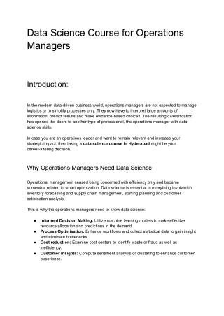 Data Science Course for Operations Managers