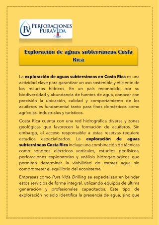 Exploración de aguas subterráneas Costa Rica