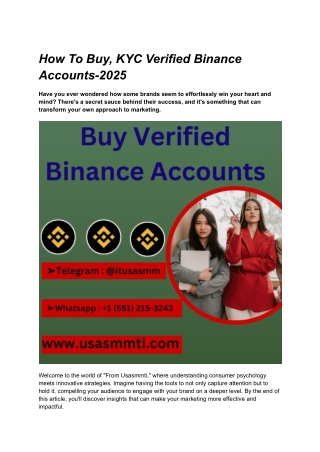 How To Buy, KYC Verified Binance Accounts-2025