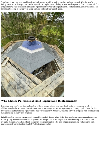 Residential Roof Repairs and Replacements in Essex