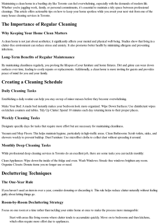 How to Maintain a Clean Home Between Professional Cleanings in Toronto