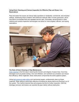 Using Drain Cleaning and Camera Inspection for Effective Pipe and Sewer Line Restorations