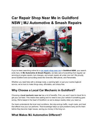 Car Repair Shop Near Me in Guildford NSW | MJ Automotive & Smash Repairs