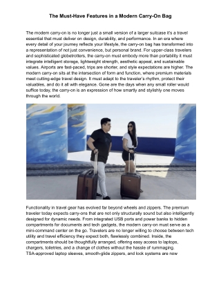 The Must Have Features in a Modern Carry-On Bag