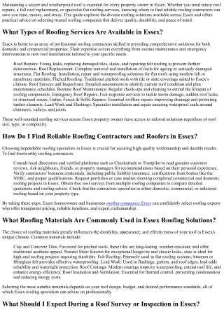 Where Can I Find Property Roofing Solutions in Essex in 2025?