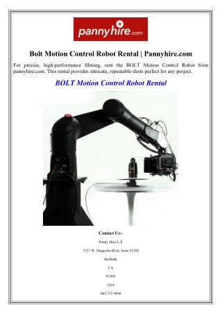 Bolt Motion Control Robot Rental Pannyhire.com