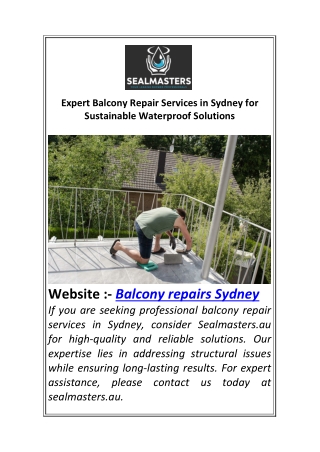 Expert Balcony Repair Services in Sydney for Sustainable Waterproof Solutions