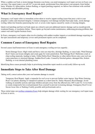 Emergency Roof Repair Essex – Fast, Reliable Local Service
