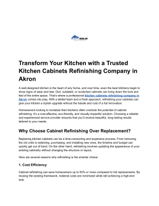 Transform Your Kitchen with Expert Cabinet Refinishing Services in Akron