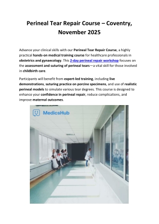 Perineal Tear Repair Course | Hands-On CPD Training in Coventry – MedicsHub