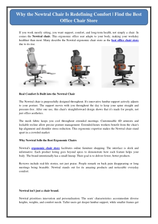 Why the Newtral Chair Is Redefining Comfort | Find the Best Office Chair Store