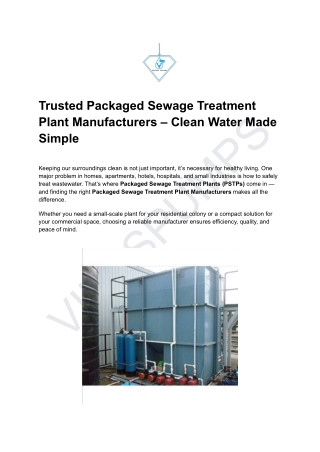 Trusted Packaged Sewage Treatment Plant Manufacturers