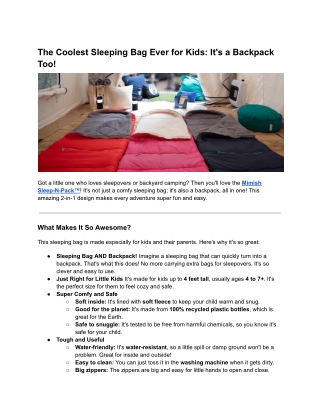 The Coolest Sleeping Bag Ever for Kids_ It's a Backpack Too