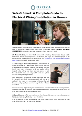 Professional Electrical Wiring Installation for Australian Homes