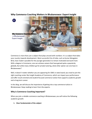 Why Commerce Coaching Matters in Bhubaneswar: Expert Insight