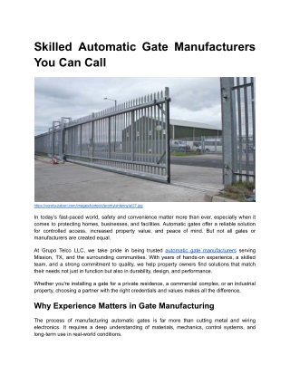 Skilled Automatic Gate Manufacturers You Can Call