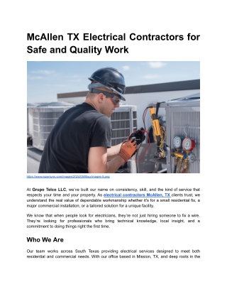 McAllen TX Electrical Contractors for Safe and Quality Work