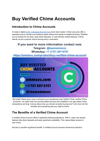 Buy Verified Chime Accounts With Debit Card Linked