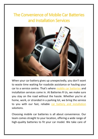 The Convenience of Mobile Car Batteries and Installation Services