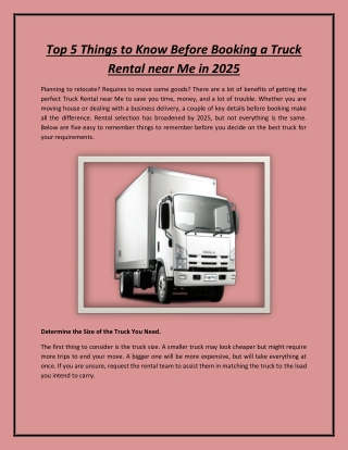 Top 5 Things to Know Before Booking a Truck Rental near Me in 2025