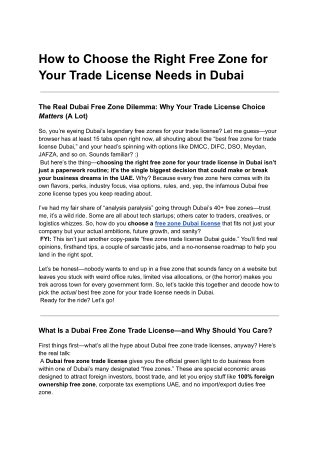 How to Choose the Right Free Zone for Your Trade License Needs in Dubai