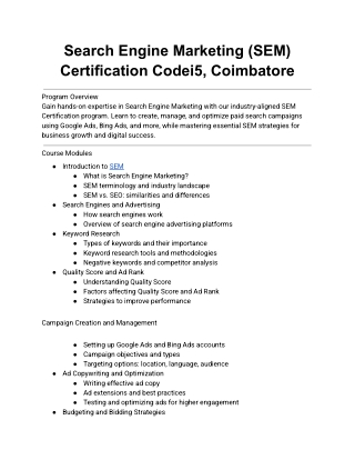 Search Engine Marketing (SEM) Certification Codei5, Coimbatore